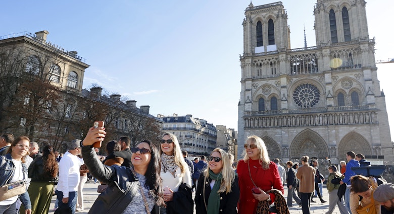 PARIS, FRANCE - OCTOBER 25: Tourists take a selfie with Notre-Dame de Paris Cathedral a few weeks before its reopening to the public scheduled for December 7, 2024 on October 25, 2024 in Paris, France. French ministers have floated the idea of ​​charging tourists to enter the world-famous Notre Dame Cathedral in Paris when it opens on December 7 after five years of restoration. "All over Europe, people have to pay to enter the most remarkable religious buildings". French Culture Minister Rachida Dati told Le Figaro newspaper in an interview published Wednesday night. She said she had proposed "a symbolic tax for all tourist visits to Notre Dame, with the money going entirely towards a major plan to conserve religious heritage." (Photo by Chesnot/Getty Images)
PARIS, FRANCE - OCTOBER 25: Tourists take a selfie with Notre-Dame de Paris Cathedral a few weeks before its reopening to the public scheduled for December 7, 2024 on October 25, 2024 in Paris, France. French ministers have floated the idea of charging tourists to enter the world-famous Notre Dame Cathedral in Paris when it opens on December 7 after five years of restoration. "All over Europe, people have to pay to enter the most remarkable religious buildings". French Culture Minister Rachida Dati told Le Figaro newspaper in an interview published Wednesday night. She said she had proposed "a symbolic tax for all tourist visits to Notre Dame, with the money going entirely towards a major plan to conserve religious heritage." (Photo by Chesnot/Getty Images)
2180989666
bestof, topix