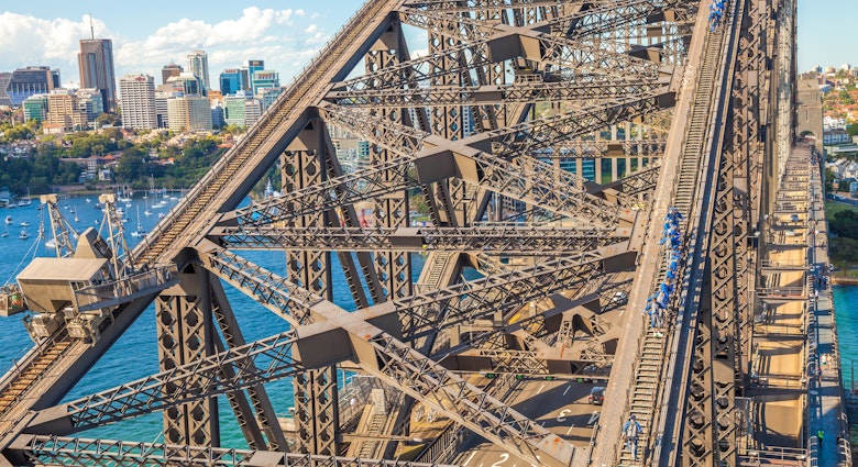 Sydney, Australia - December 29, 2014: Harbour Bridge, one of most photographed landmarks. It's the worlds largest steel arch bridge with the top of the bridge standing 134 meters above harbor
300902612
funny, skyscraper, sightseeing, australia, pylons, travel, climbing, buildings, tourists, landmark, attraction, south, scenic, holiday, sydney, bridge, construction, sport, landscape, wales, cityscape, harbour